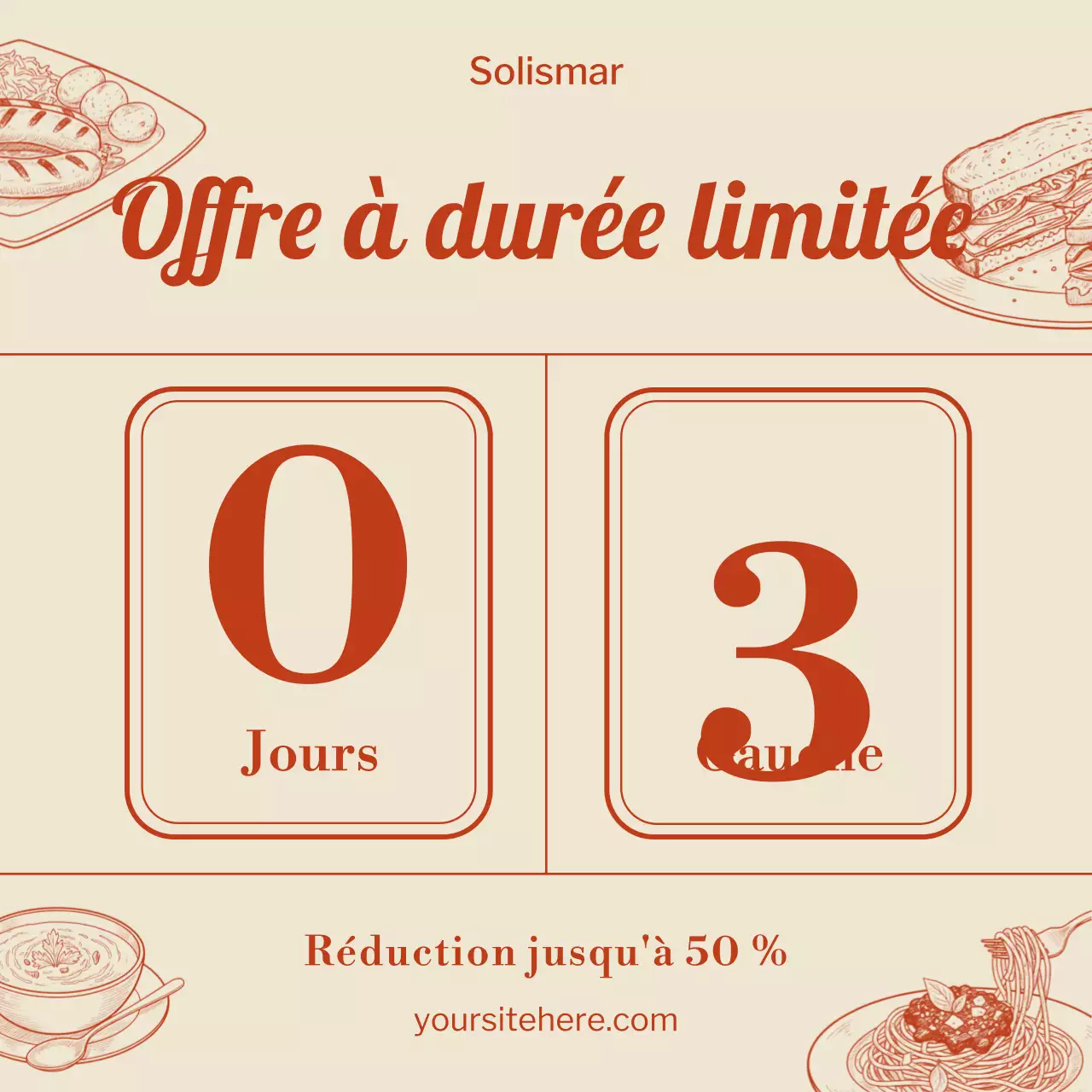 Promotion alimentaire rétro beige et rouge