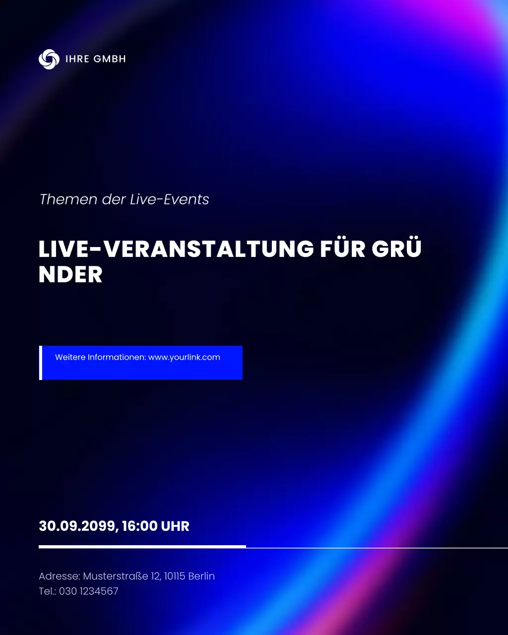 Ankündigung einer modernen blauen Veranstaltung