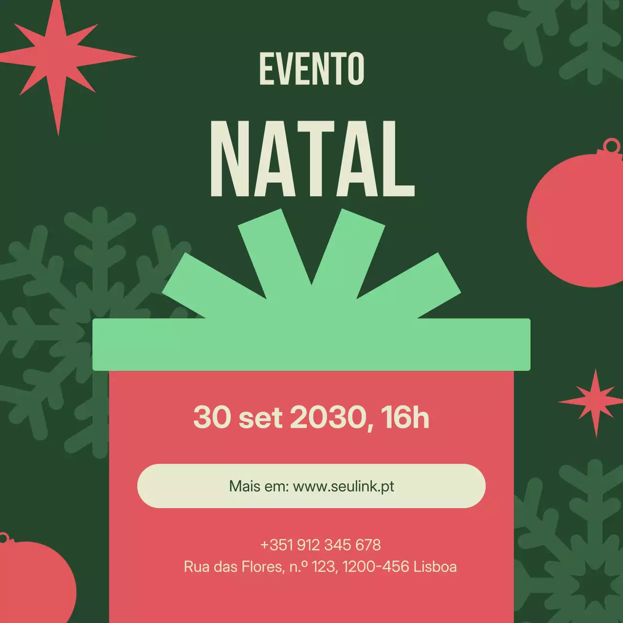 Anúncio de evento de celebração de Natal em formato quadrado para redes sociais