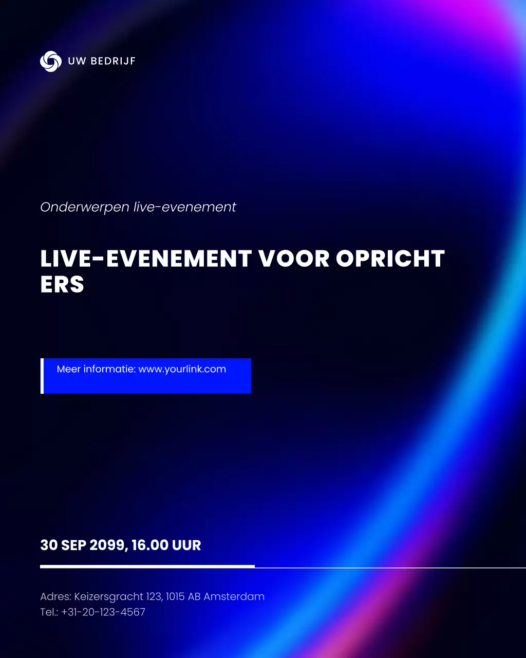 aankondiging van een modern blauw evenement