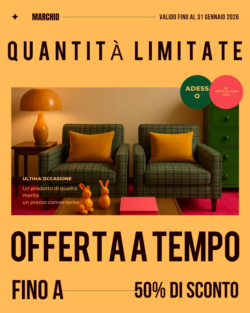 promozione di vendita di mobili retrò arancioni