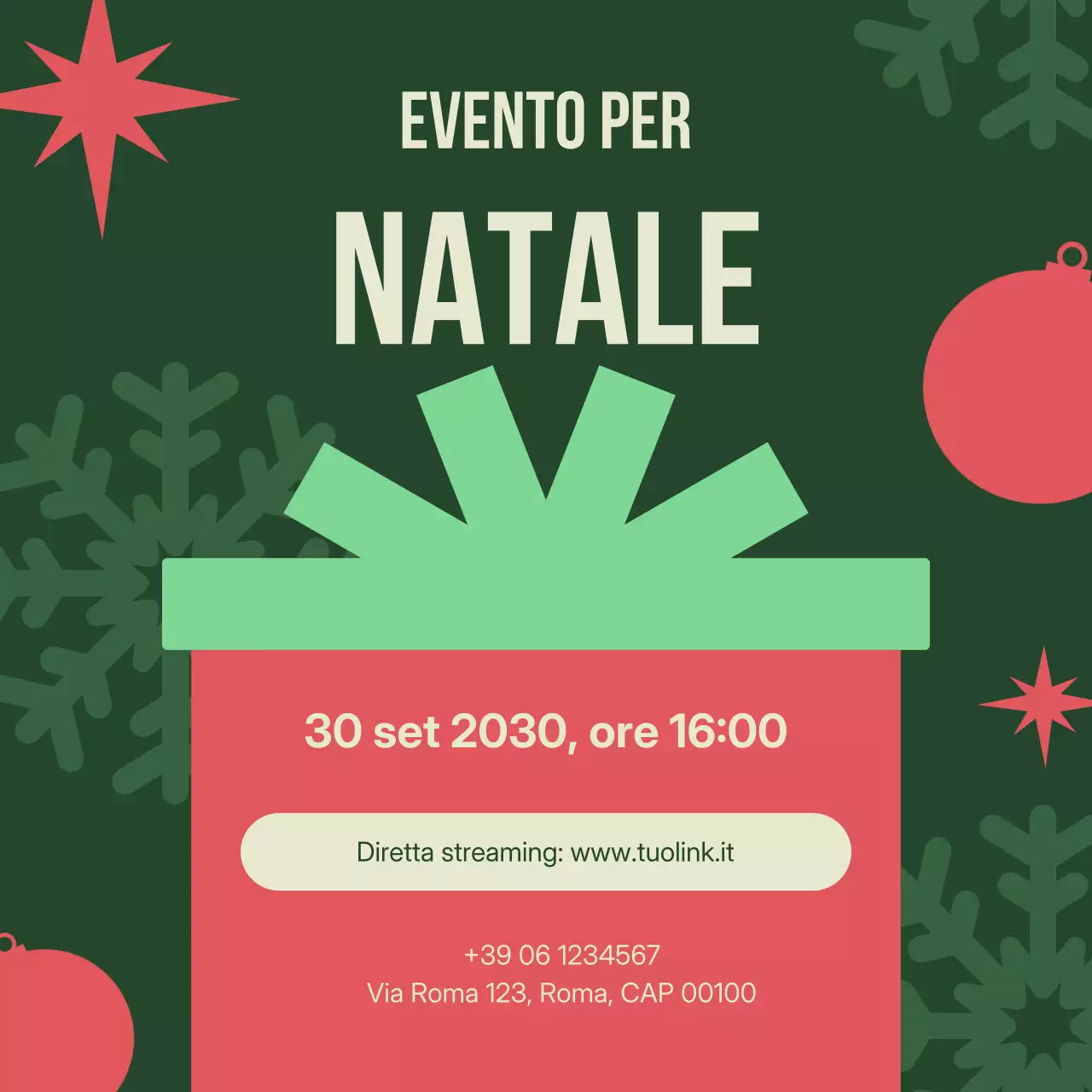Pubblicità per eventi di celebrazione delle festività natalizie piatte Social Media Square