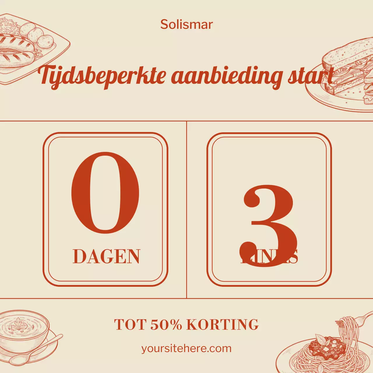 Beige en rode retro voedselpromotie