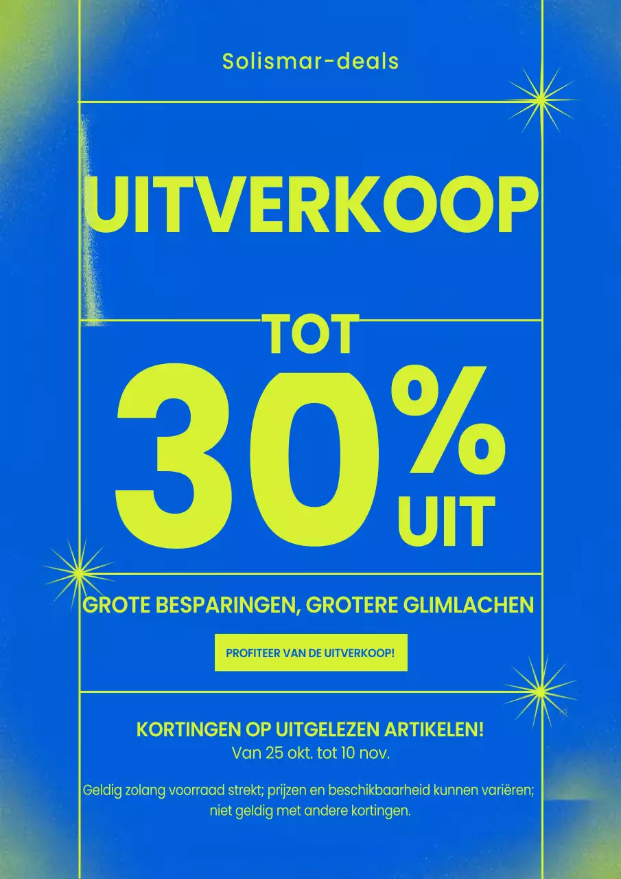 Blauwe, opvallende poster voor een uitverkoopactie