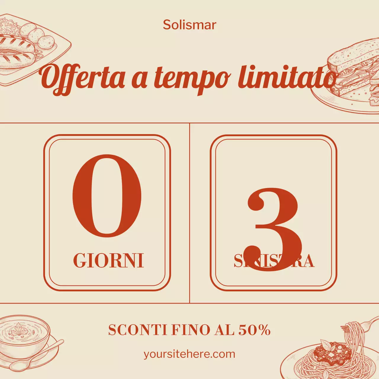 Promozione alimentare retrò beige e rosso