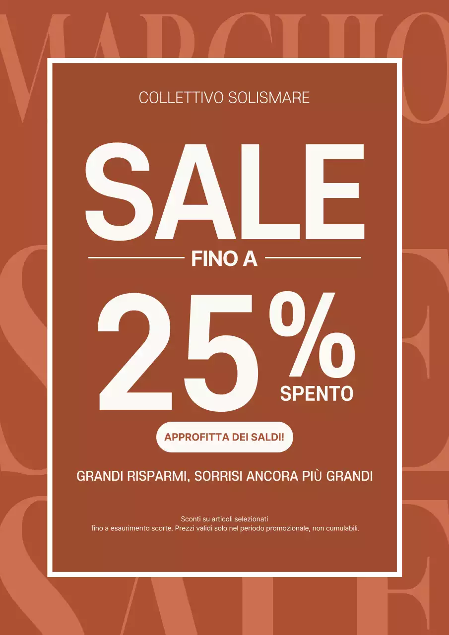 Manifesto promozionale in saldo marrone audace