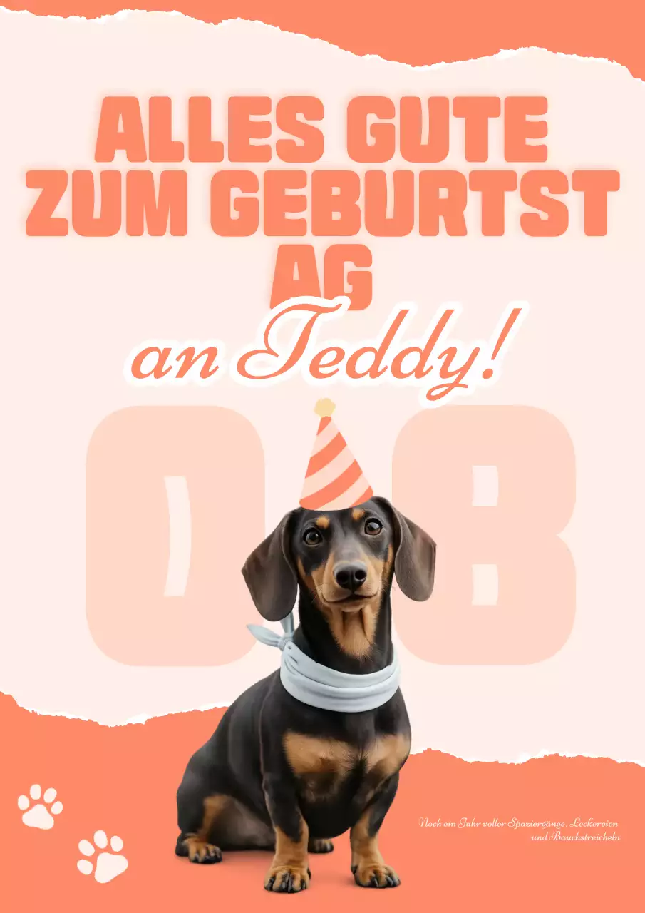 Einladungsposter zum Geburtstag mit verspieltem Hund in Blau