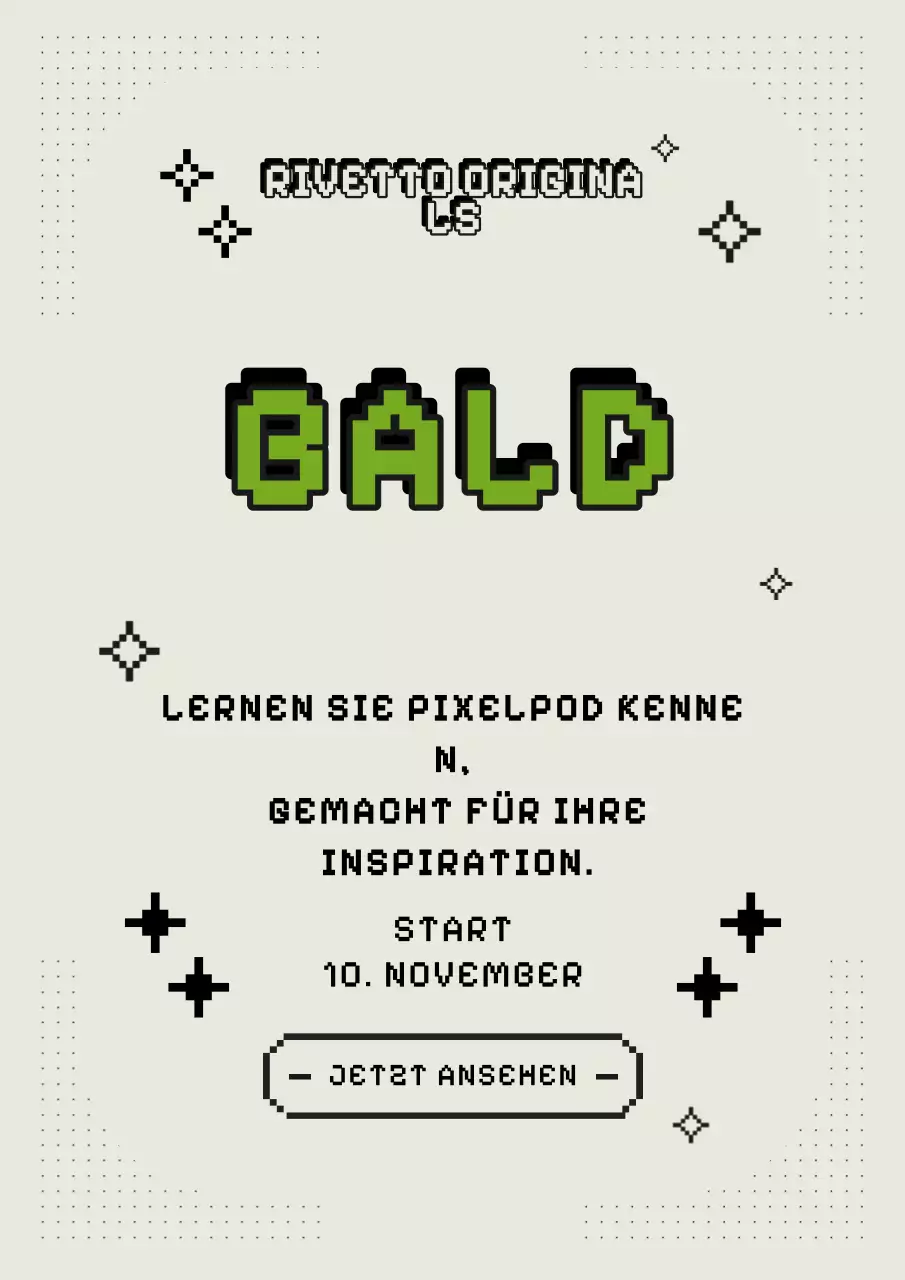 Ankündigungsplakat für ein grünes Retro-Produkt