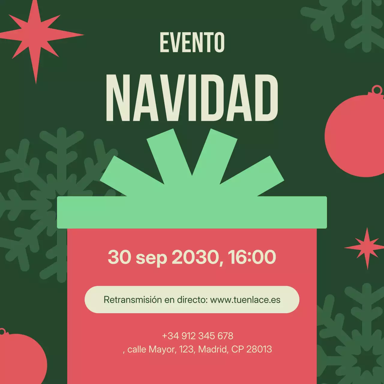 Anuncio de evento de celebración navideña plana en redes sociales Square