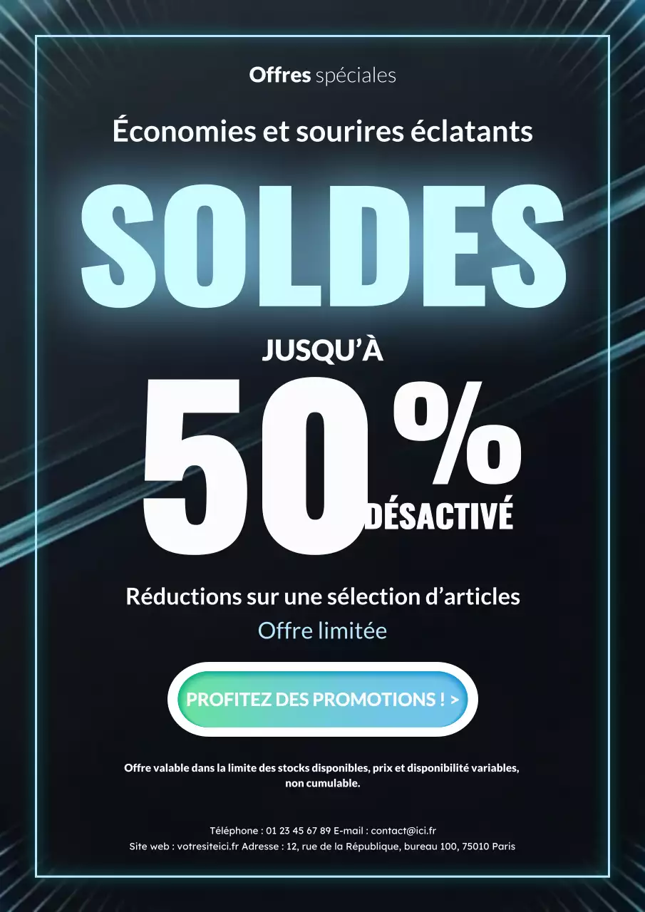 Promotion moderne en noir et bleu néon