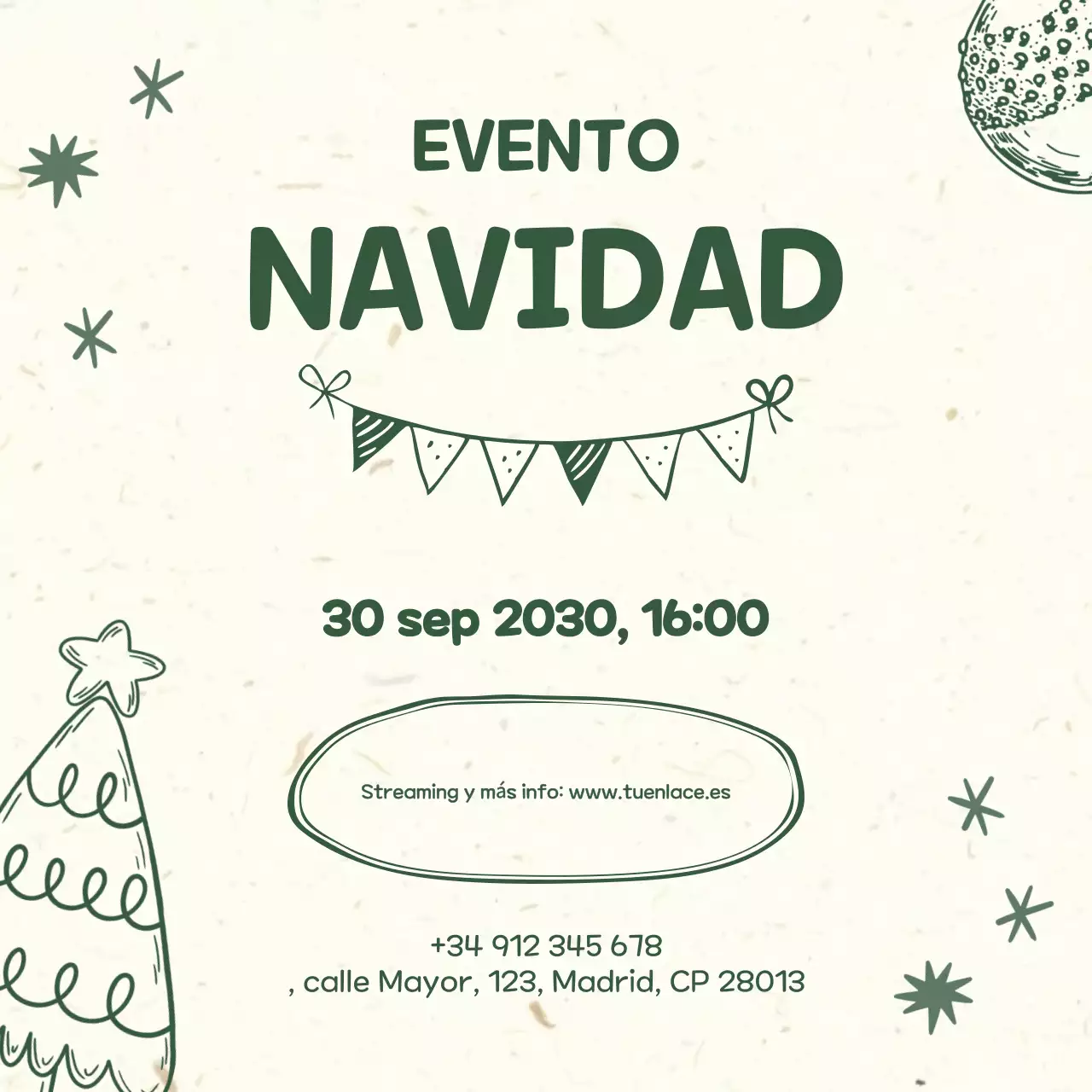 Publicidad de eventos de celebración navideña dibujada a mano en redes sociales
