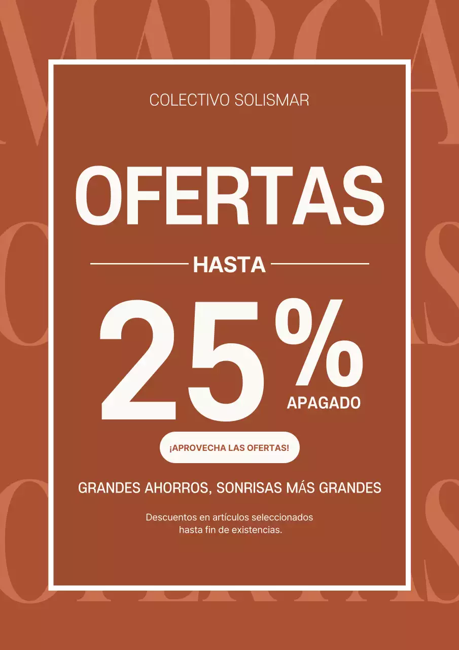 Cartel promocional de venta en negrita marrón