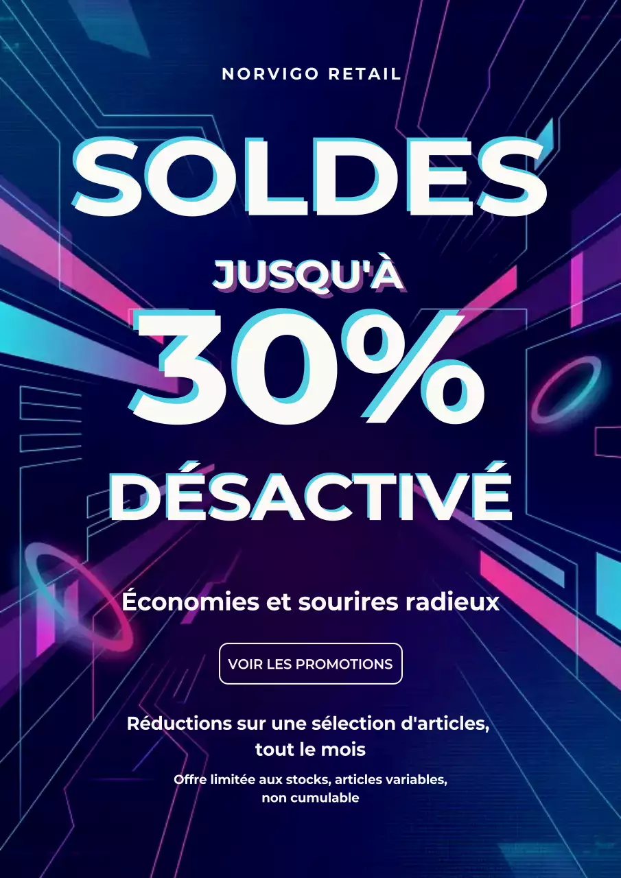 Affiche promotionnelle de vente au détail futuriste bleue