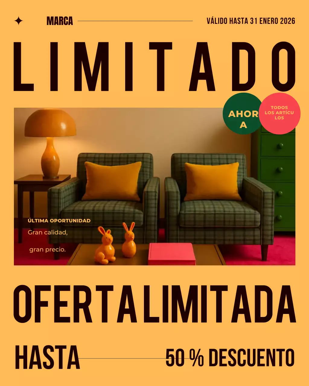 Promoción de venta de muebles retro naranjas