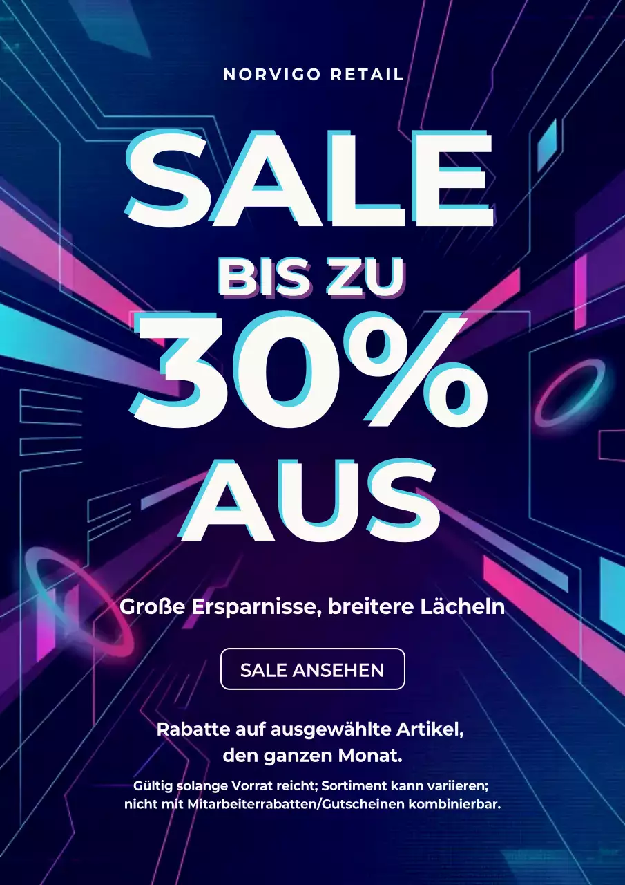 Blaues futuristisches Werbeplakat für den Einzelhandel