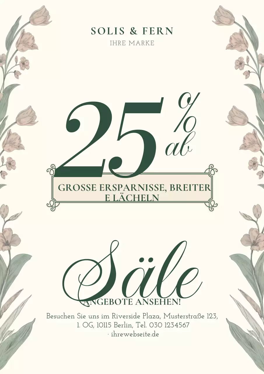 Beige Elegant Floral Sale Promo Poster