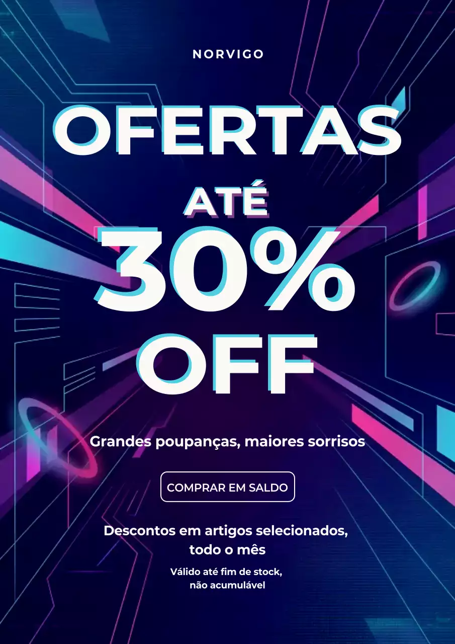Pôster promocional futurista azul para varejo