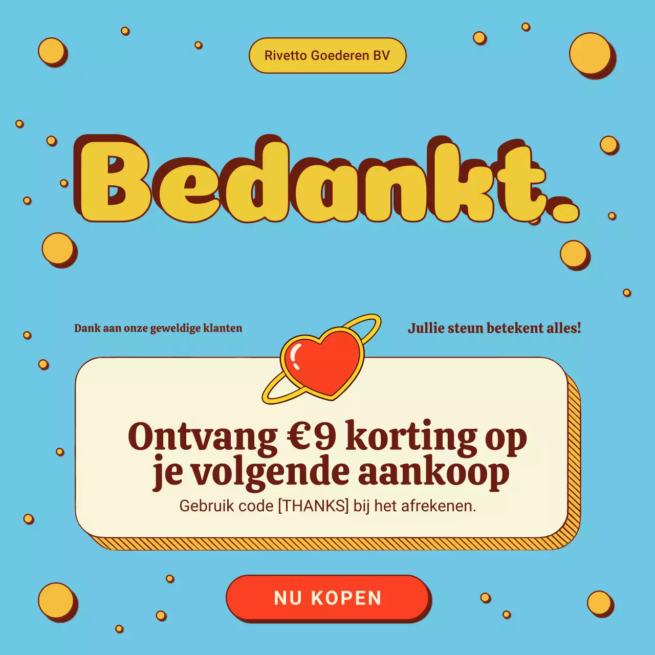 Blauwe retro bedanktactie Instagram-post