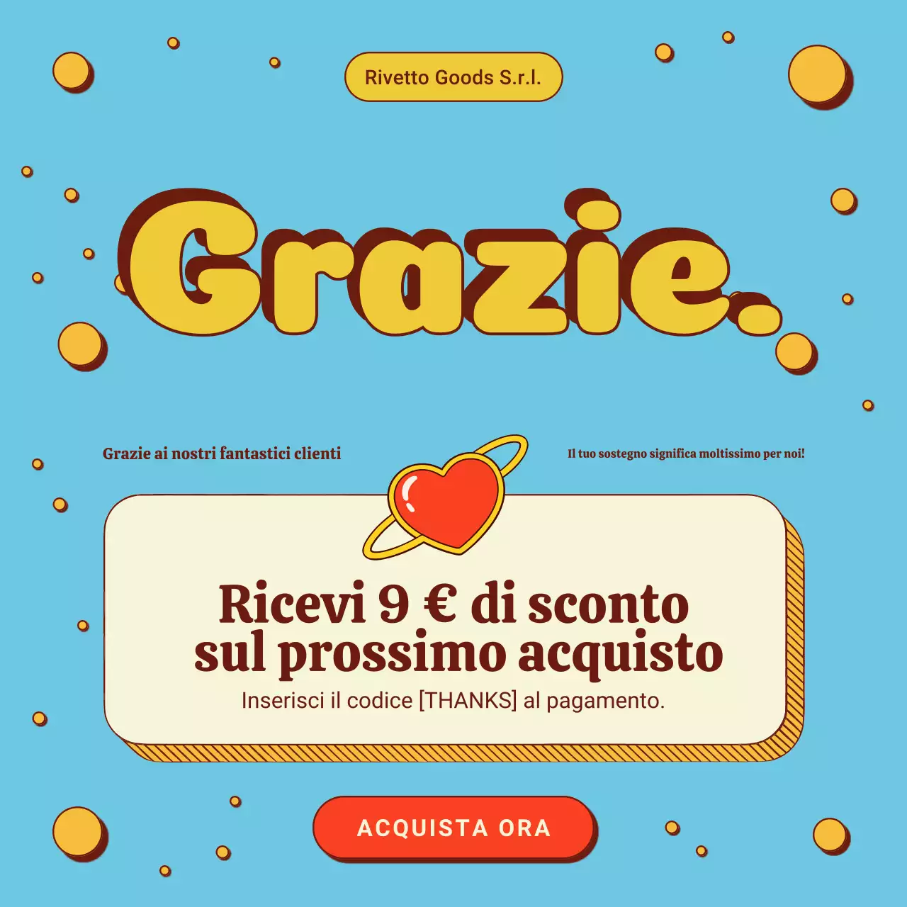 Post di Instagram di ringraziamento per la promozione retrò blu