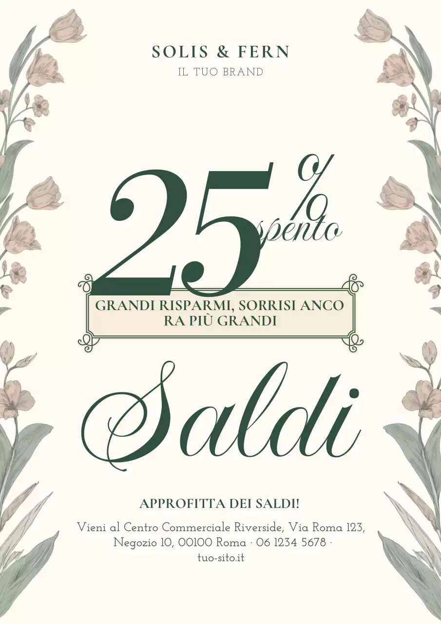 Poster promozionale elegante con fiori beige