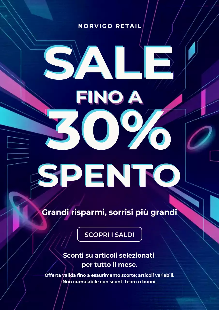 Poster promozionale futuristico blu per la vendita al dettaglio
