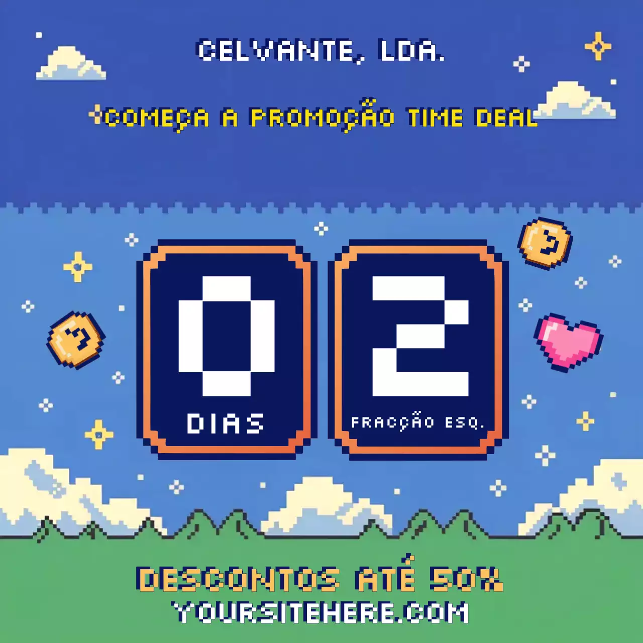 Pôster promocional retrô azul com desconto