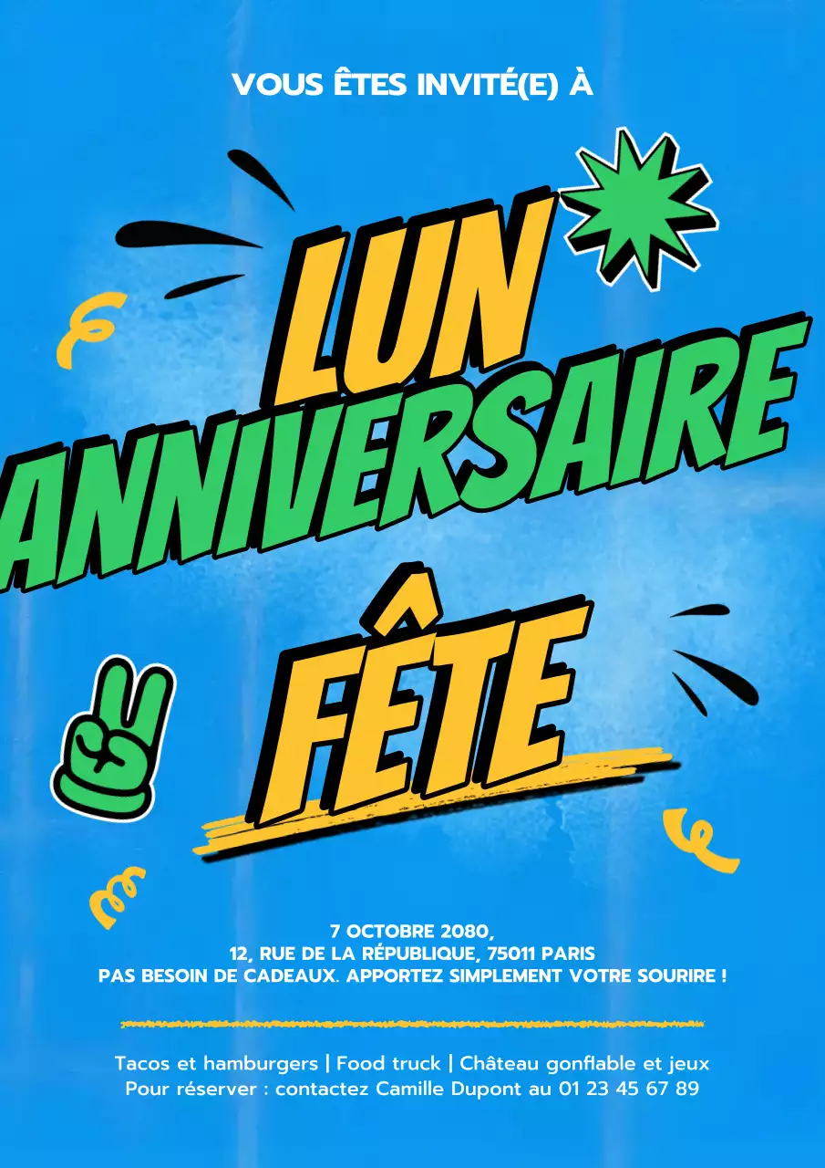 Affiche d'invitation d'anniversaire bleue audacieuse