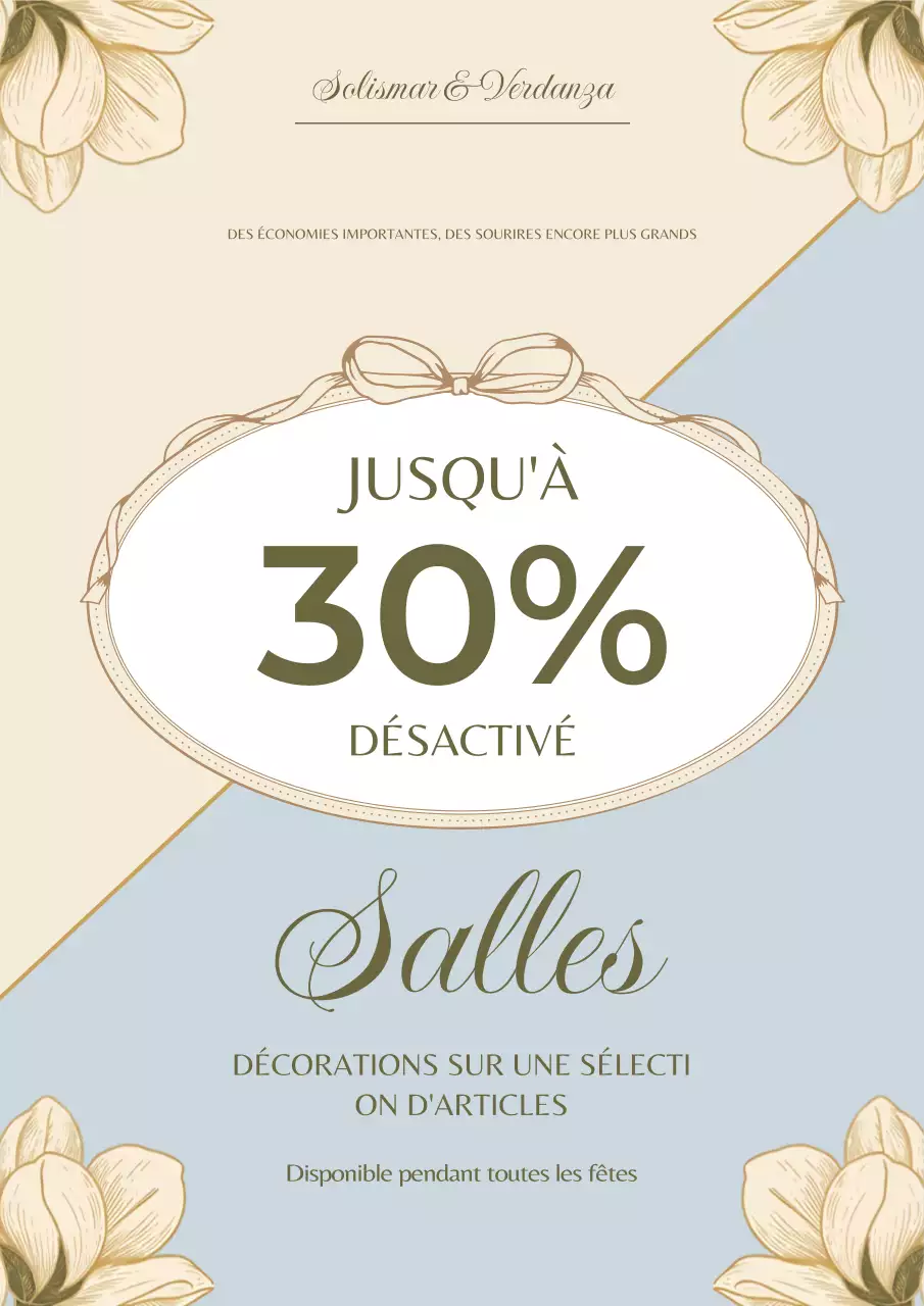 Affiche promotionnelle des soldes à motif floral beige
