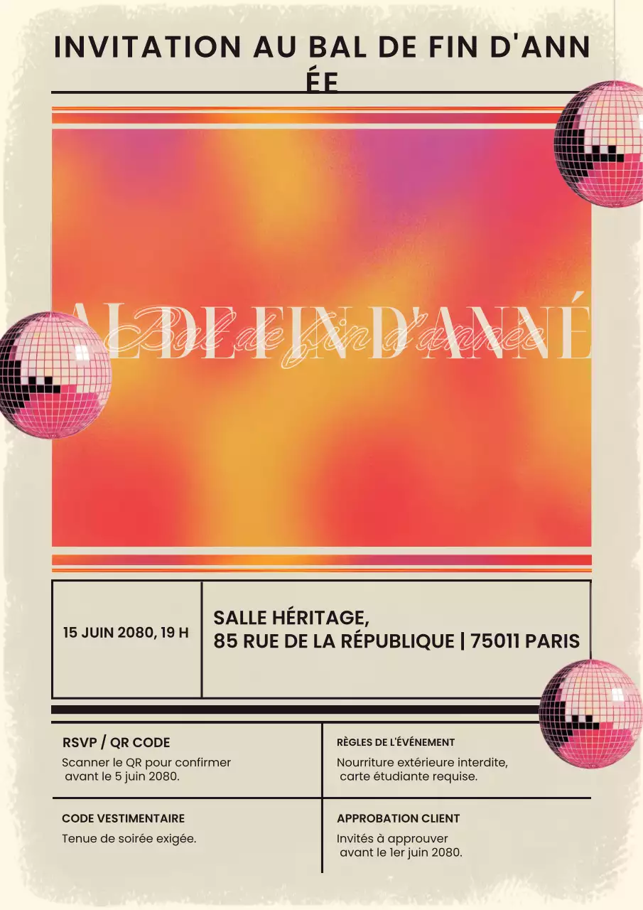 Invitation rétro orange pour le bal de promo (publication Instagram)
