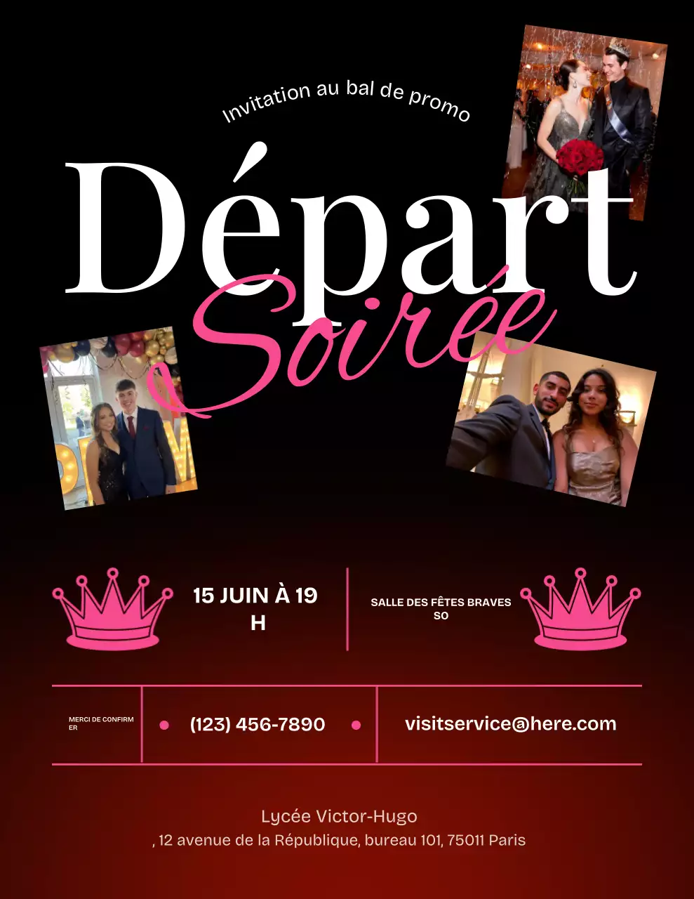 Affiche élégante d'invitation au bal de promo bleu marine