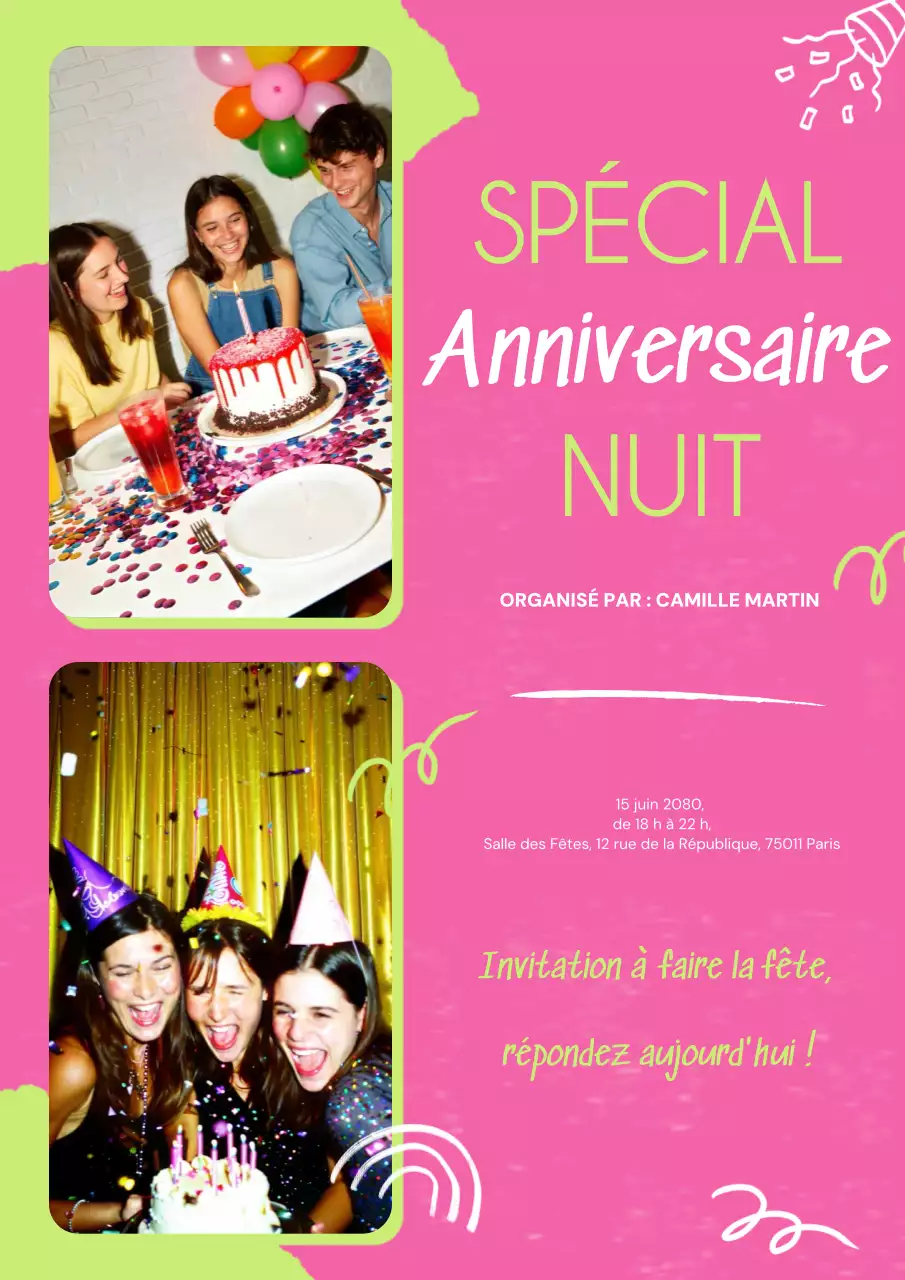 Affiche d'invitation d'anniversaire rétro rose