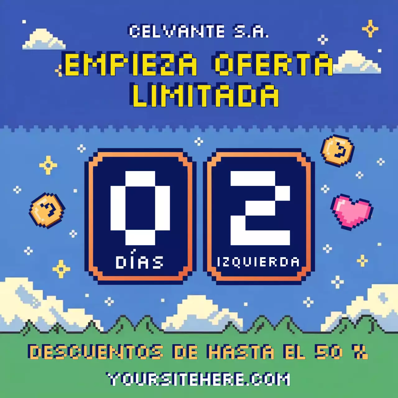 Póster de promoción de descuento retro azul