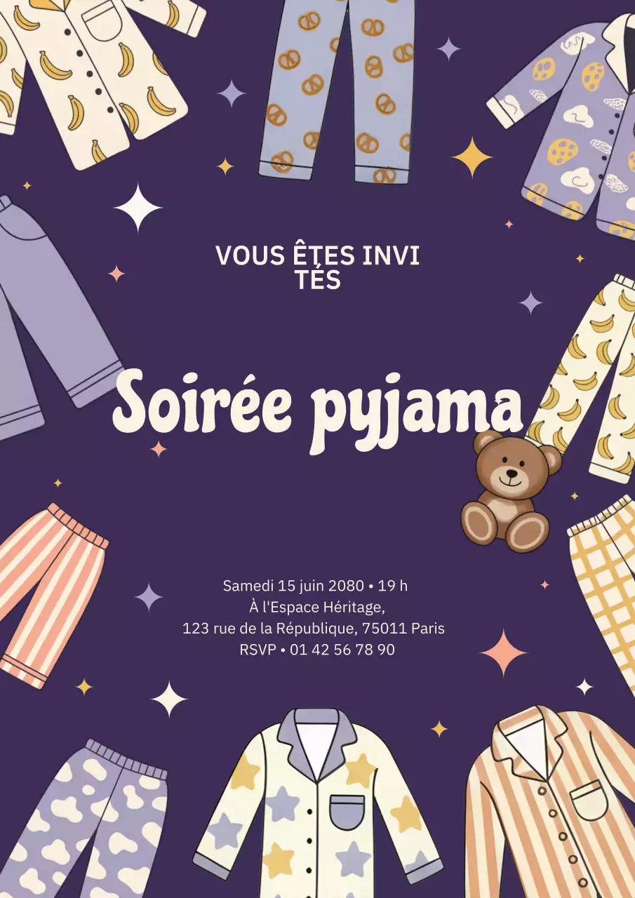 Invitation pyjama rétro violet (publication Instagram)