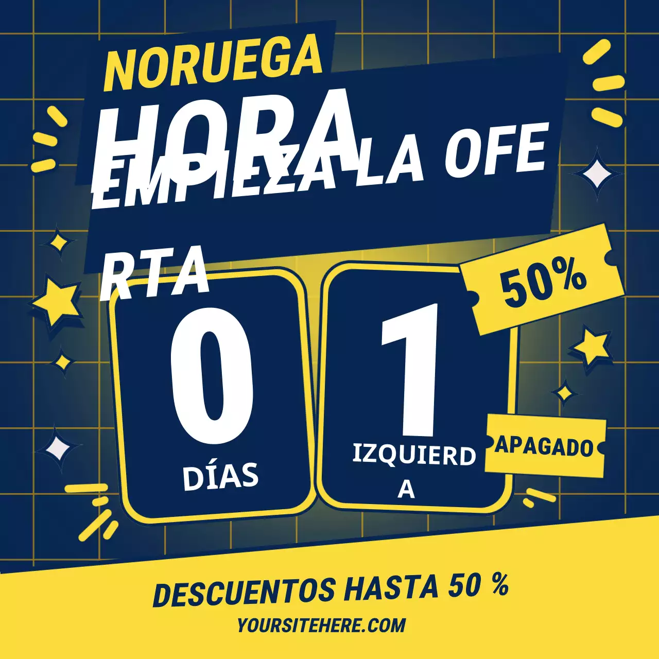 Cuadrado de redes sociales con promoción festiva en negrita amarilla