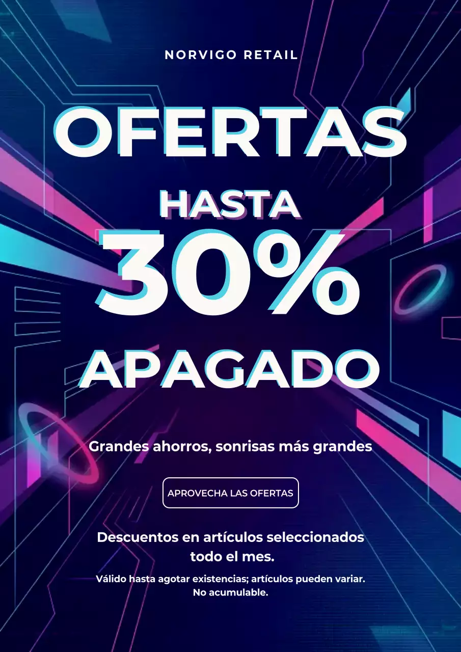 Póster promocional futurista azul para minoristas