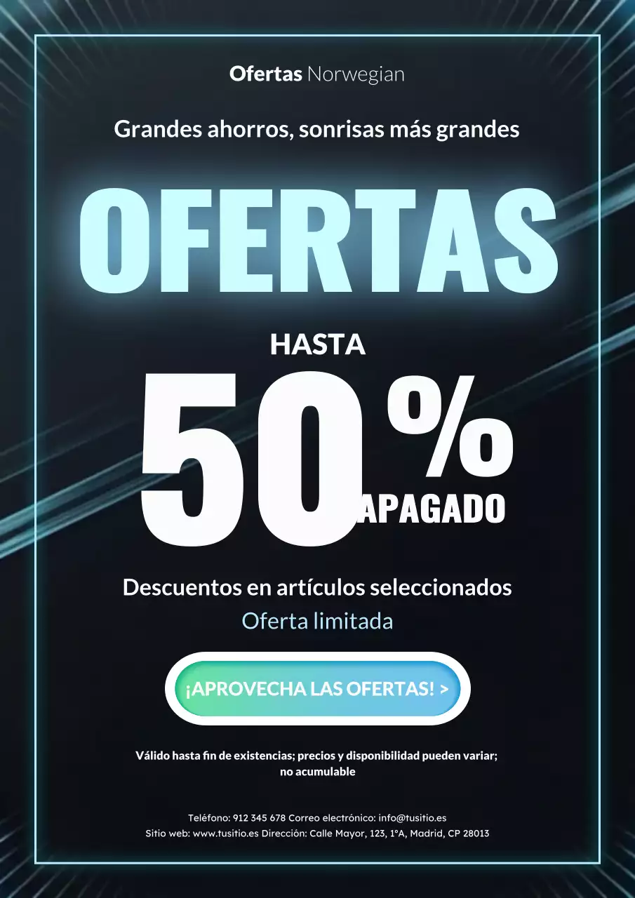 Promoción de venta moderna en negro y azul neón