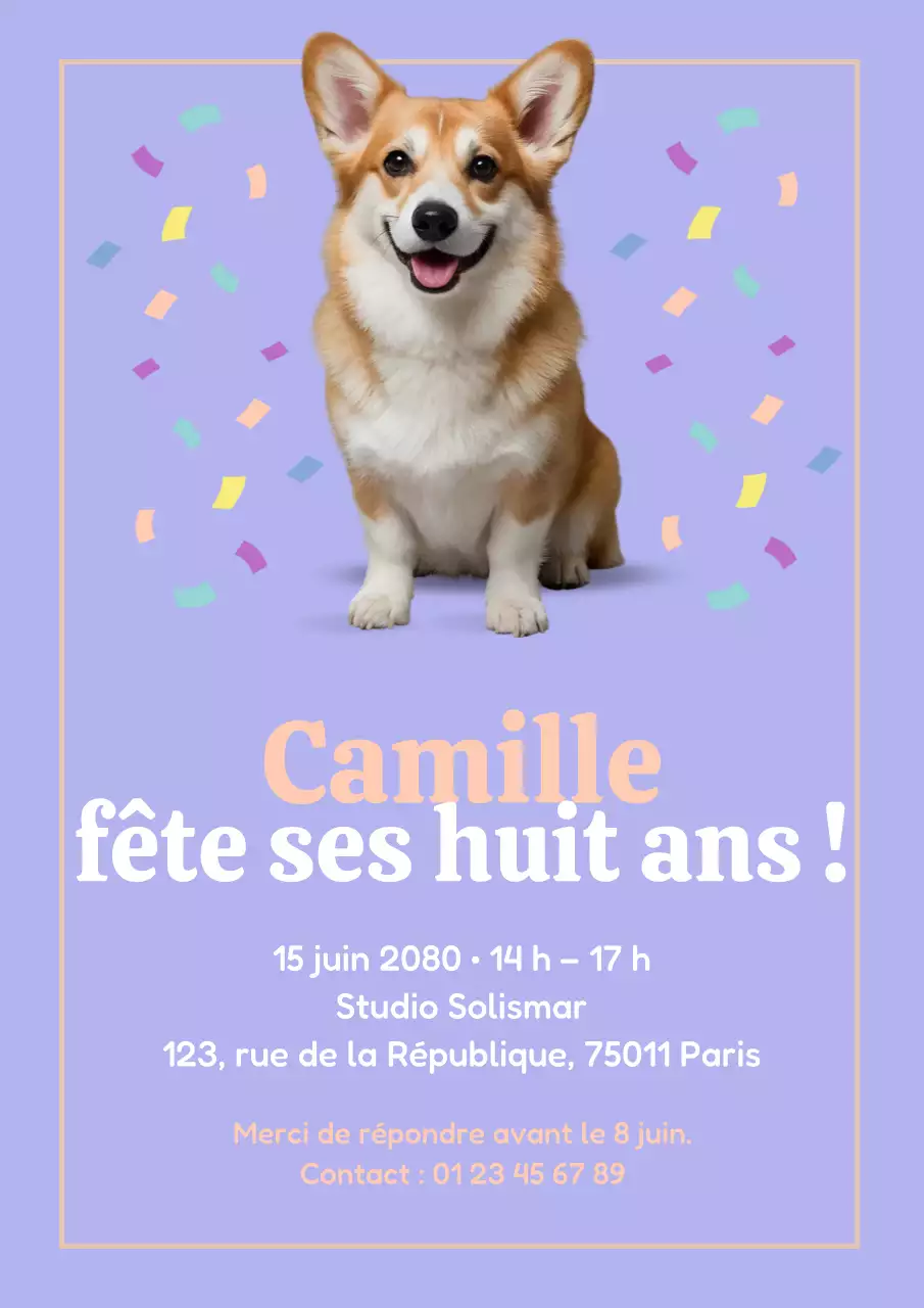Affiche d'invitation d'anniversaire violette et ludique