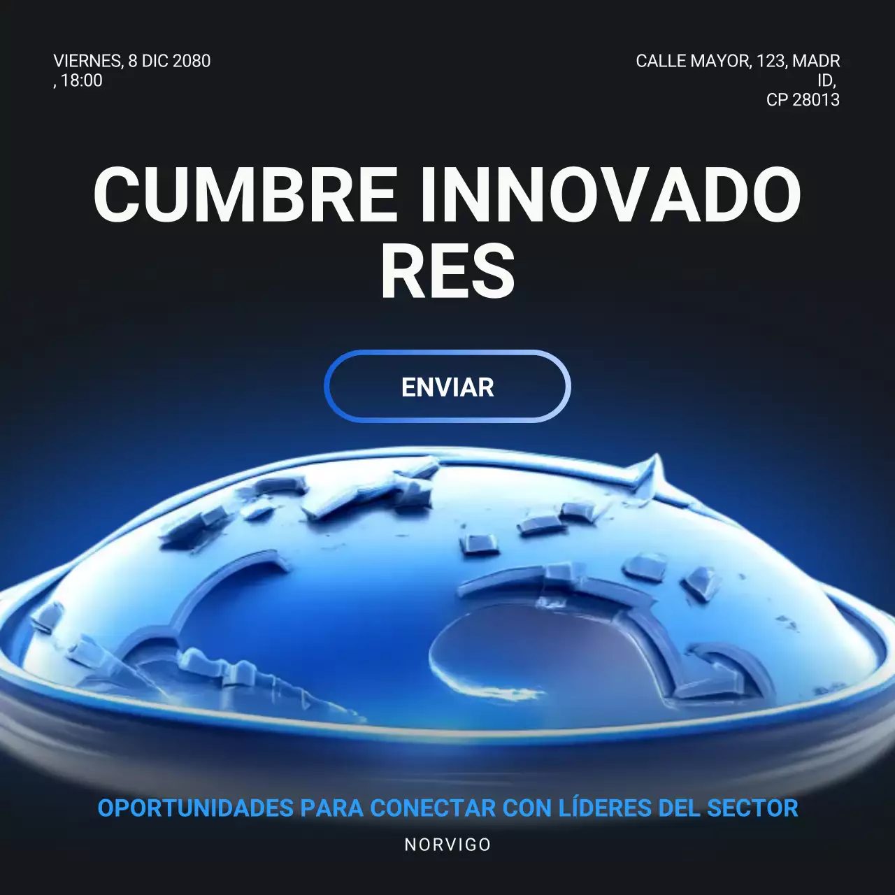 Publicación de Instagram del evento de innovación futurista azul
