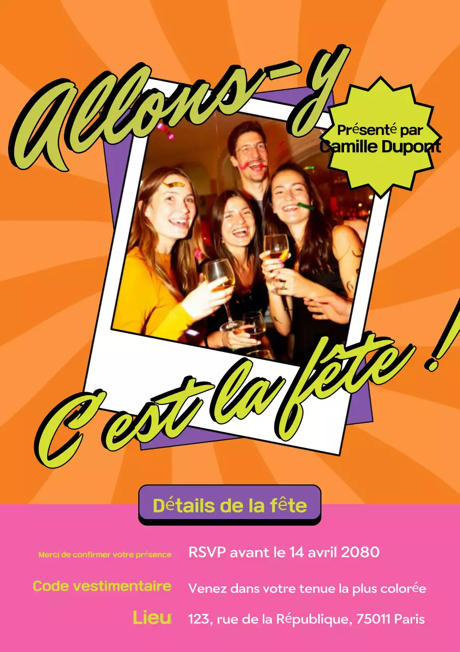 Affiche d'invitation d'anniversaire rétro orange