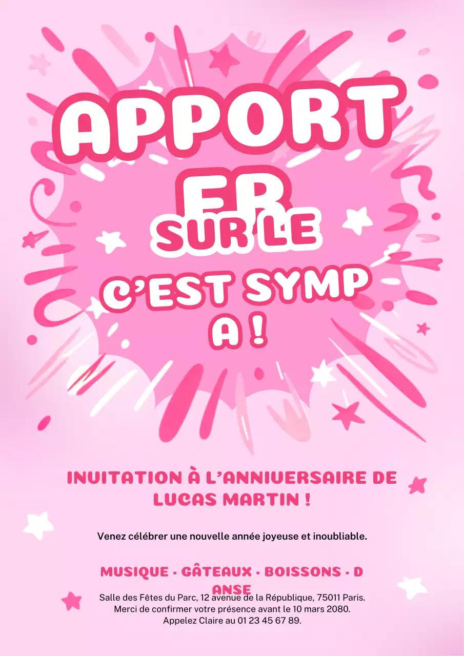 Affiche d'invitation d'anniversaire rétro rose