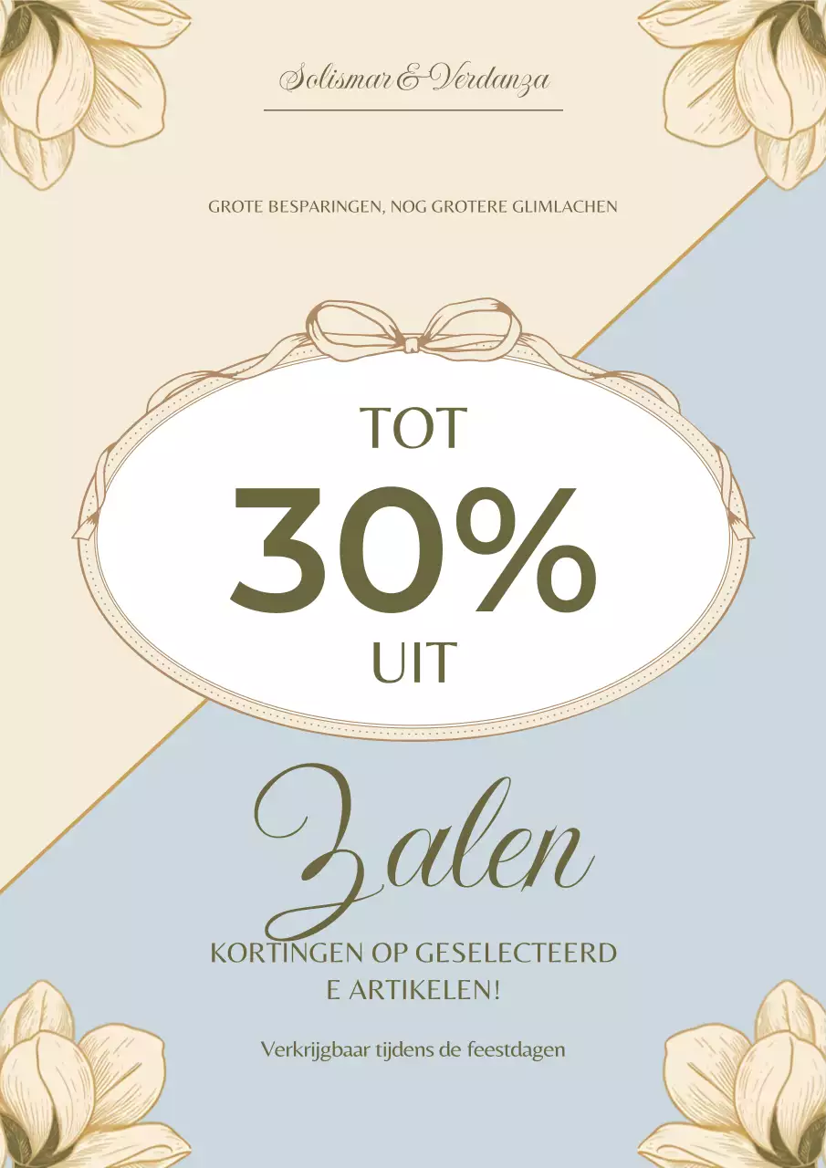 Beige bloemenuitverkooppromotieposter