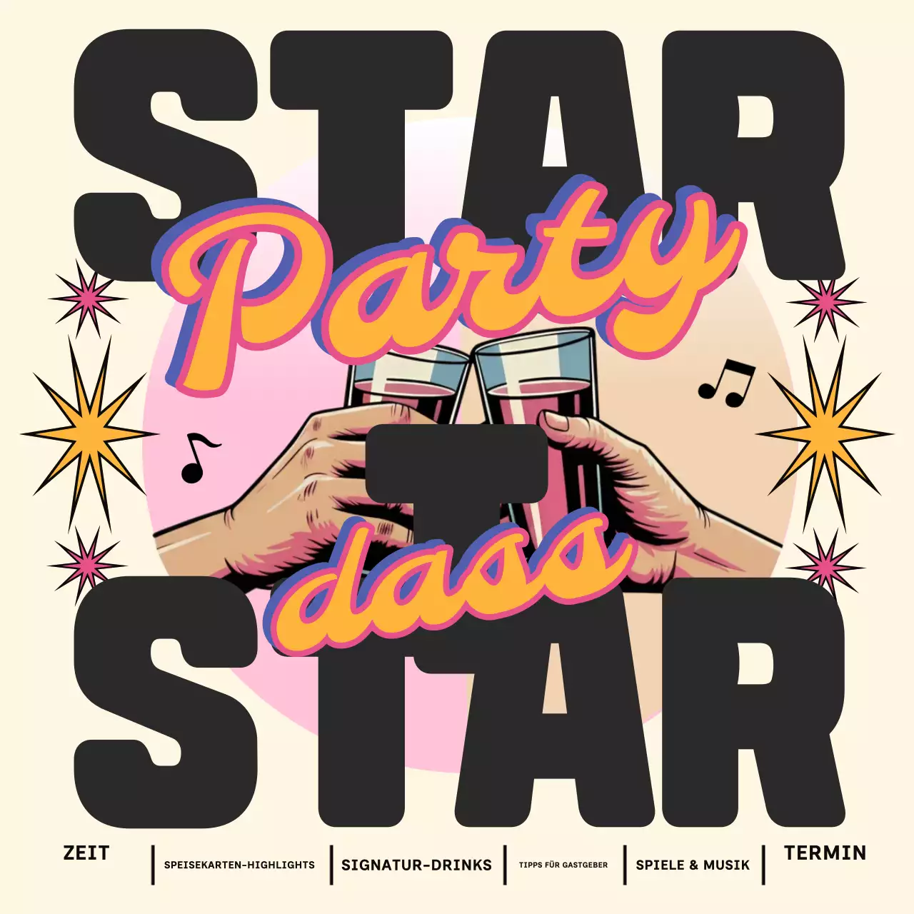 Beige Retro-Party-Einladung Social Media Quadratisch