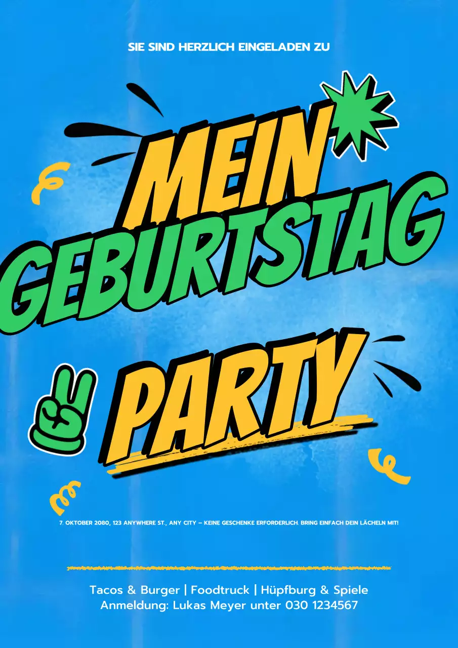 Blaues, auffälliges Geburtstagseinladungsplakat