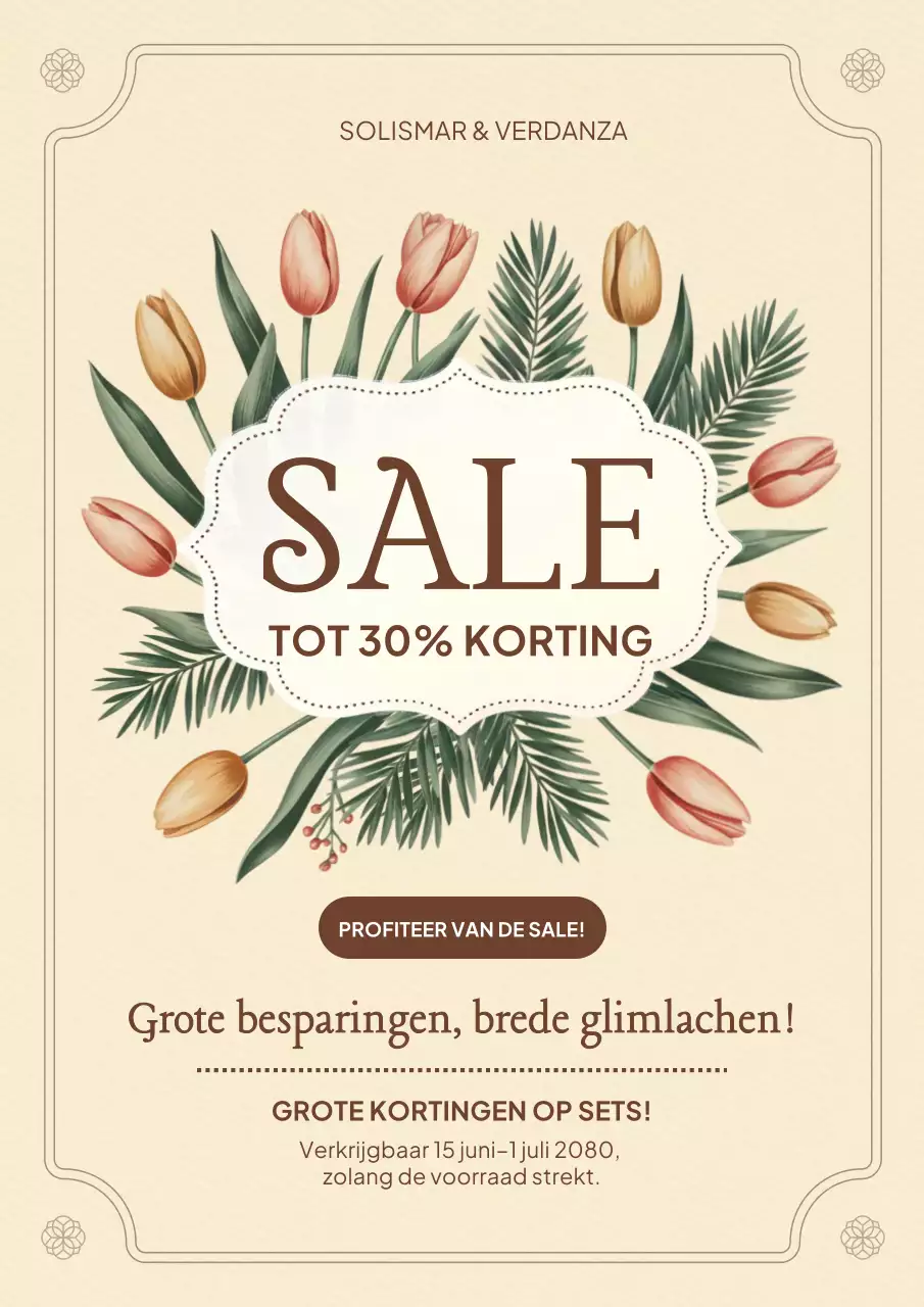 Beige bloemenuitverkooppromotieposter