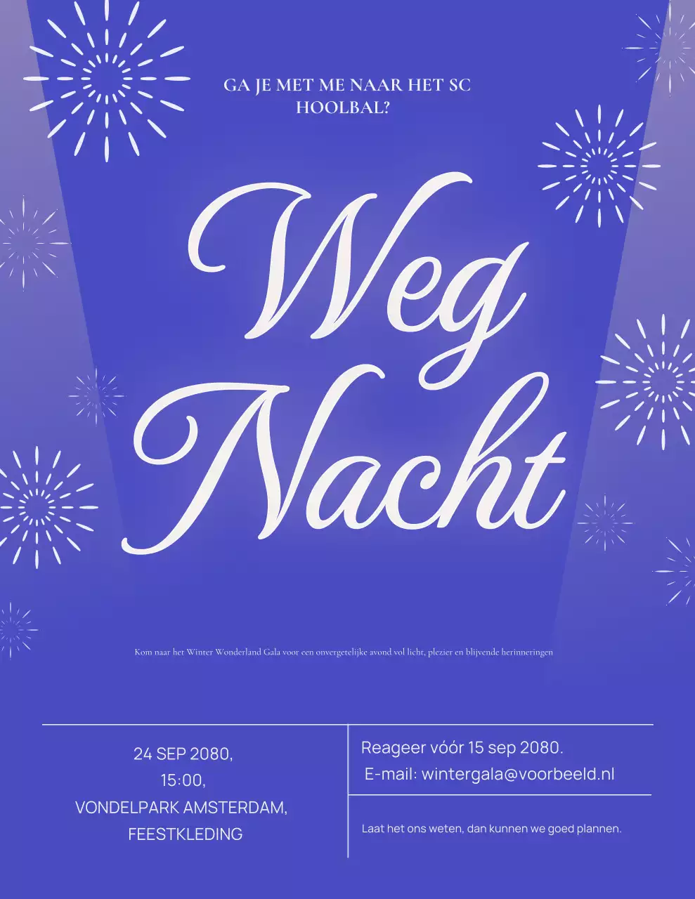 Blauwe elegante uitnodigingsposter voor het schoolbal