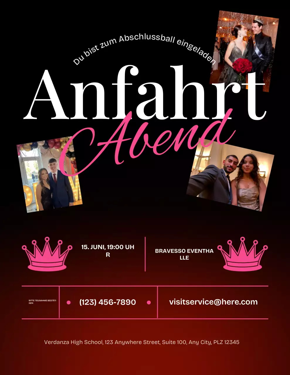 Elegantes Einladungsplakat für den Abschlussball in Marineblau