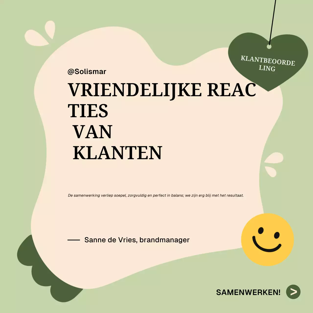 Groene minimalistische klantrecensie op sociale media (vierkant)