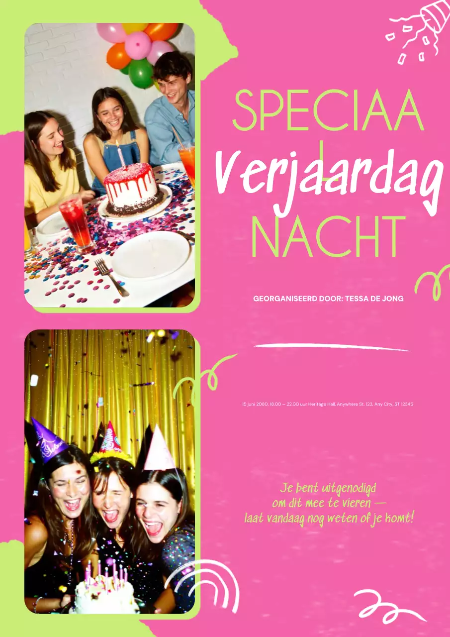 Roze retro verjaardagskaart/poster