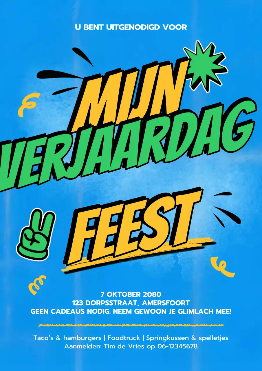 Blauwe, opvallende verjaardagskaart/poster