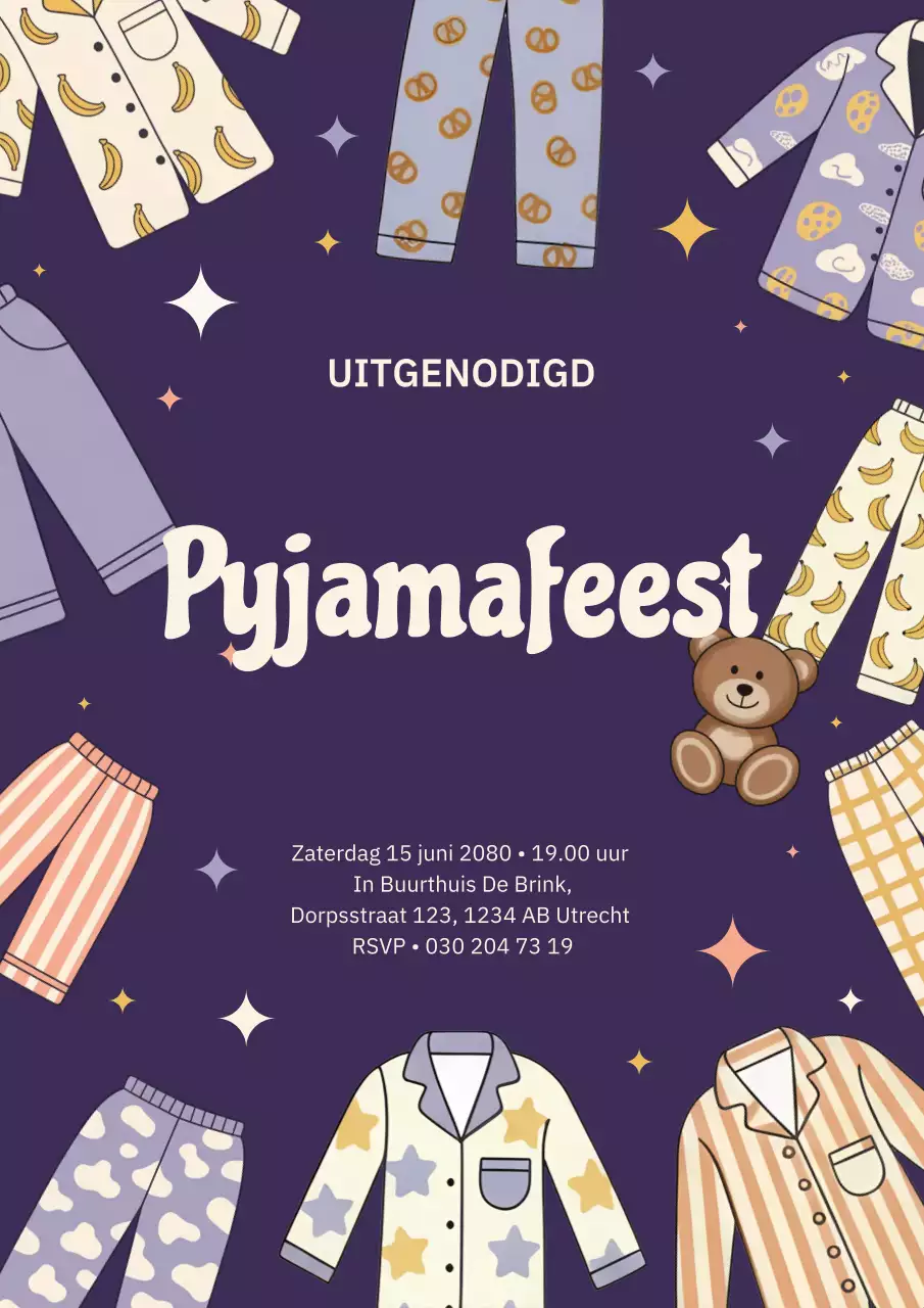 Paarse retro pyjama-uitnodiging Instagram-post